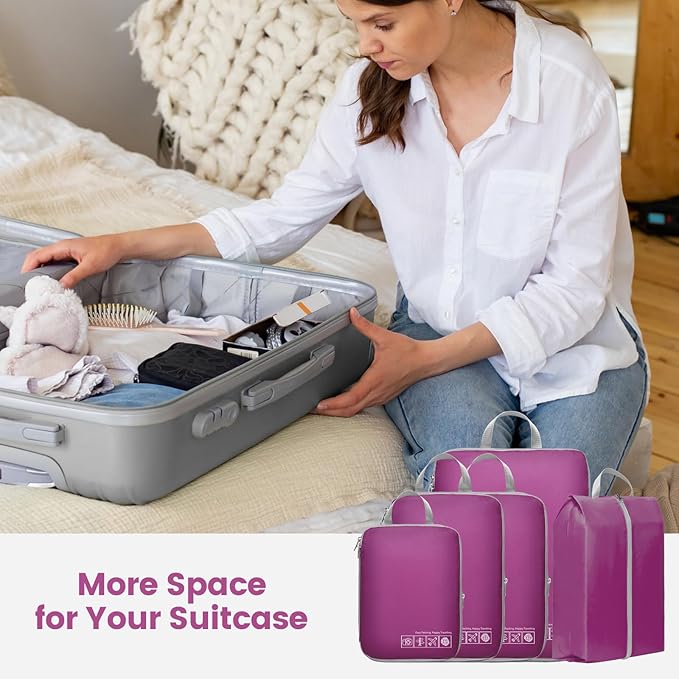 Cambond Compression Packing Cubes for Travel Women - Travel Bags Luggage Organizers Travel Essentials Compression Cubes for Travel Carry on Suitcases Organizer