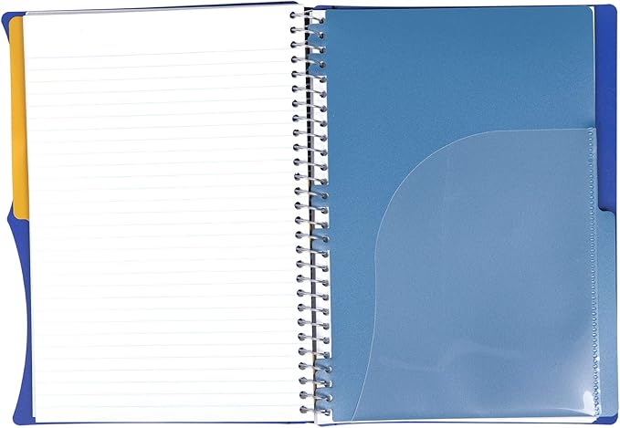 Mintra Office Durable PREMIUM Spiral Notebook, ((Blue, 2 Subject (6in x 9.5in)), Wire, Fabric Covered Coils, No Snags, Removable Adjustable Pocket Dividers, Ruler, Organization, Customizable