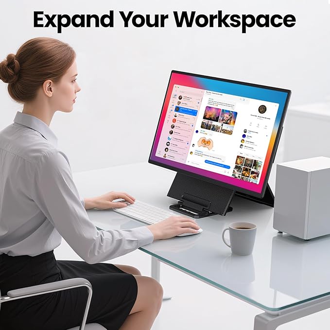 23.8'' Portable Monitor,FHD 1080P 100Hz IPS Laptop Screen Extender,USB-C HDMI Large Office Gaming Second Monitor Extender with Detachable Stand for Mac Windows PS5 Xbox Switch(Built-in Speakers)