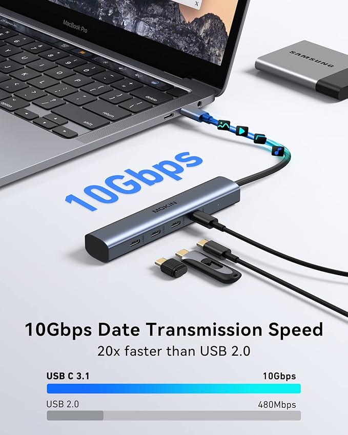 USB C Hub,10Gbps USBC Splitter for Laptop,4 Ports USB C to USBC Hub Multiport Adapter for MacBook Pro/Air,iPad,Phone,Surface Pro,Chromebook, Dell, HP, Lenovo,etc (Not Support Charging/Extend Monitor)