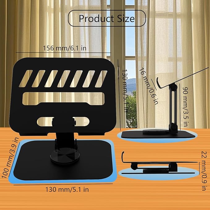 Larger Metal Tablet Stand, Adjustable 360° Rotation Tablet Holder Compatible with 4-16" Tablet Such as iPad Pro, iPad Air, iPad Mini, Tab S10 Ultra, Black