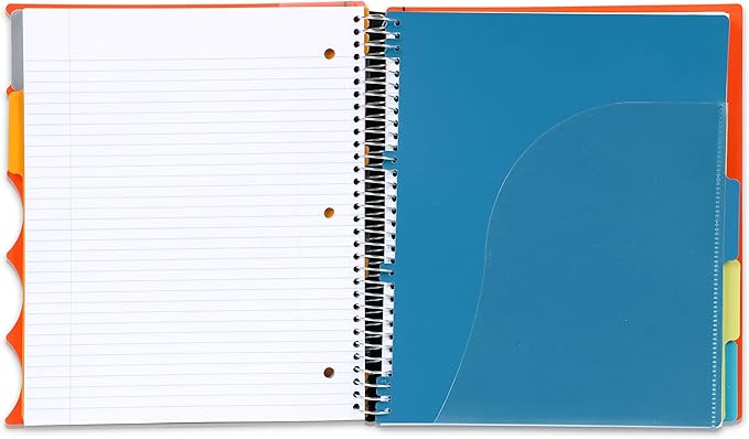 Mintra Office Durable PREMIUM Spiral Notebook, ((Orange, 5 Subject, 8.5in x 11in)), Fabric Covered Coils, No Snags, Removable Adjustable Pocket Dividers, Ruler, Organization, Customizable