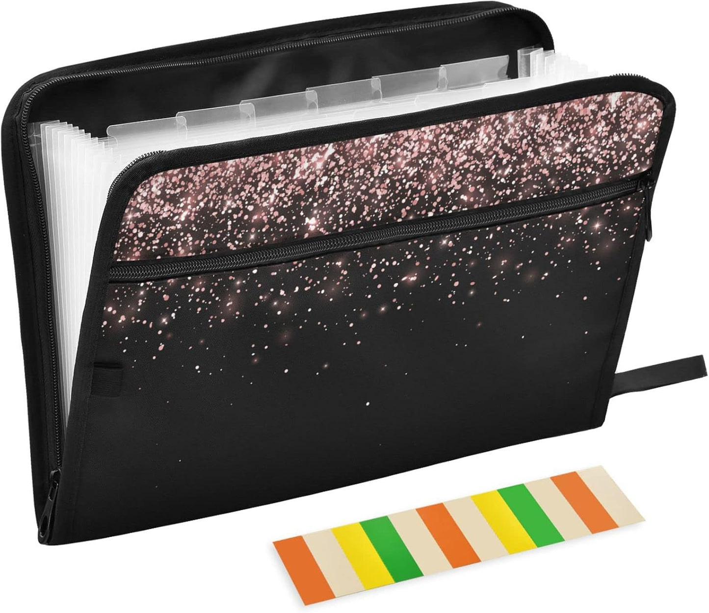 Gredecor Rose Gold Black Glitter Expanding File Folder 13 Pockets Shimmer Expandable Filing Folders Accordion Document Files Organizer for A4 Letter Size Paper