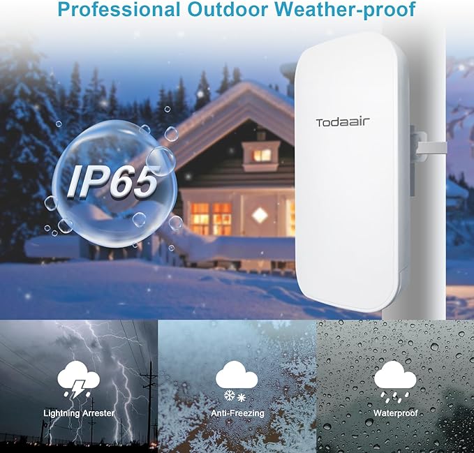 AC1200 Outdoor WiFi Extender Weatherproof，WiFi Booster and Signal Amplifier，WiFi Extender Outdoor Long Range，Up to 1200Mbps Dual Band WiFi Repeater ，Covers Up to Least 3440 Sq. ft and 30 Devices