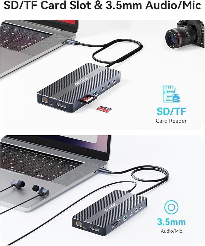 USB C Docking Station, 14 in 1 USB C Hub Multiport Adapter, Triple Display 3 Monitors with Dual 4K@60Hz HDMI+DP, 100W PD, 5xUSB A/C 10Gbps, Ethernet, SD/TF, Audio Ports for Laptop/Lenovo/Dell/HP