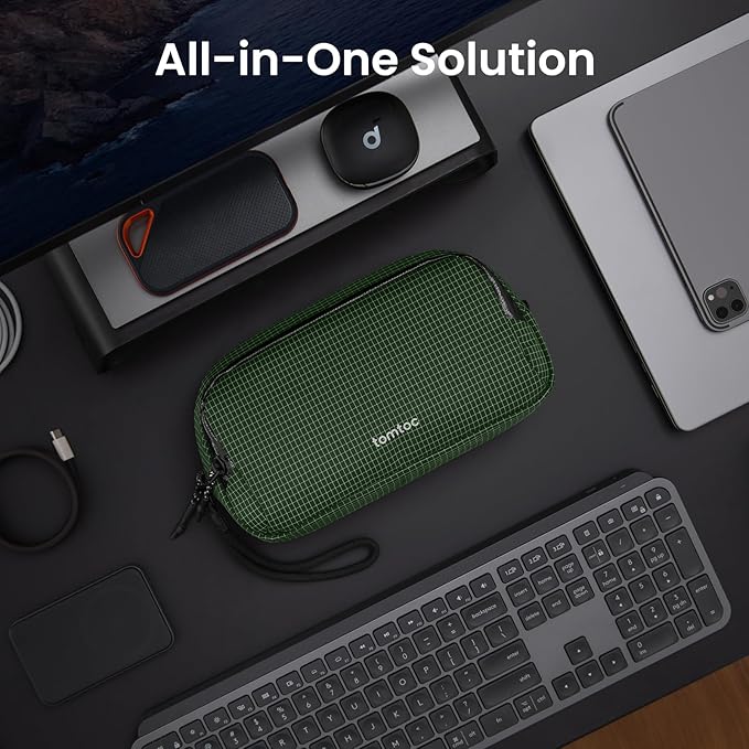 tomtoc Electronic Organizer Travel Case Performance, Water Resistant Dual Compartment Cable Organization Storage Bag for Charger, Cord, Phone, Hard Drive, Power Bank, Accessories Travel Essentials