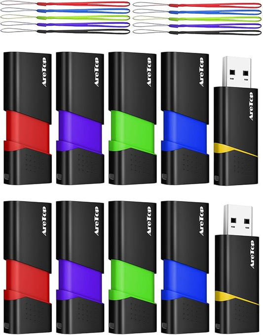 AreTop 32GB Flash Drives 10 Pack Thumb Drives Slide Retractable USB Flash Drives 10 Pack 32GB Memory Sticks for Data Storage Jump Drives Multipack (Mixed Color:Yellow,Red,Blue,Green,Purple)