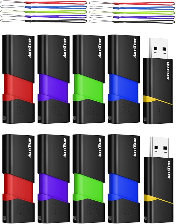 AreTop 8GB Flash Drives 10 Pack Thumb Drives Slide Retractable USB Flash Drives 10 Pack 8GB Memory Sticks for Data Storage Jump Drives Multipack (Mixed Color:Yellow,Red,Blue,Green,Purple)
