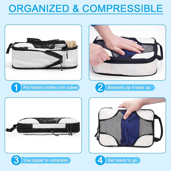 6 Set Compression Packing Cubes Bags for Travel Women, Compression Bags Organizer for Packing Luggage Space Saving, Suitcase Organizer Bags Set for Travel Essentials - Beige