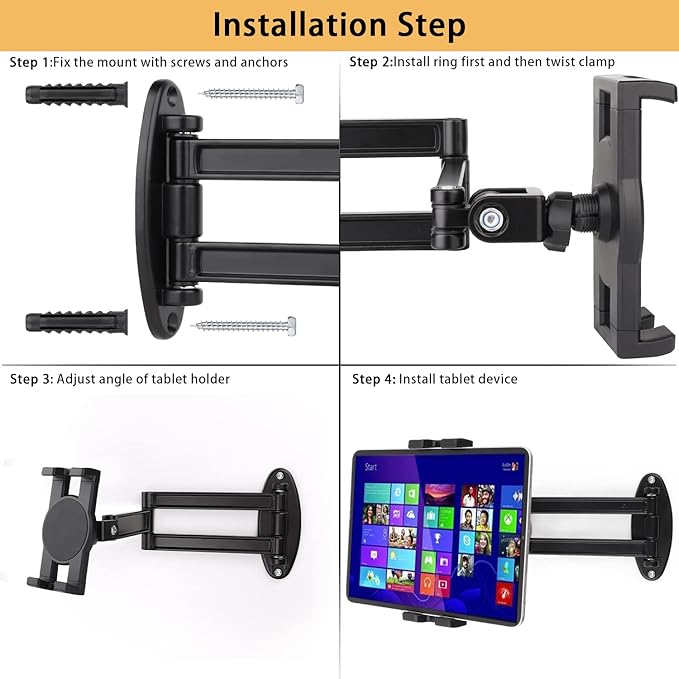 Foldable iPad Wall Mount Holder,Aluminium Extendable Tablet Wall Mount for 7~12.9 inch Tablets iPad/Nexus/LG G Pads/e-Reader/Switch,Adjustable Extension Articulating Arm Swivels Mount