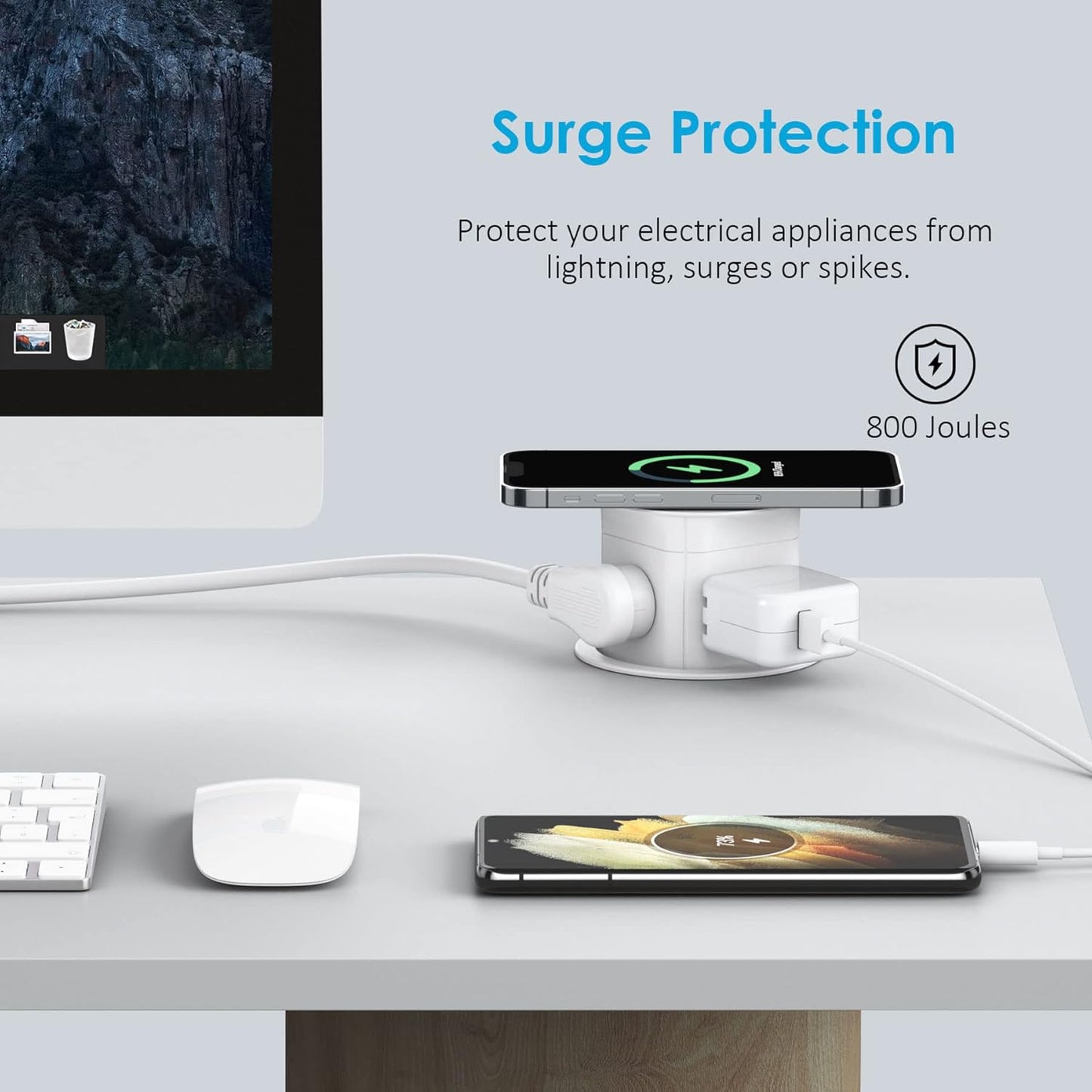 Jgstkcity Pop Up Outlet with 15W Wireless Charger,4 Outlets 15A, Splash Resistant,3 inch Desk Hole Power Grommet,Space Saver Outlet for Kitchen Countertop,Office Conference Table,ETL Listed