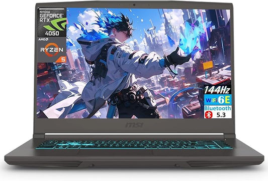 msi Thin A15 15.6" 144Hz FHD IPS Gaming Laptop, AMD 6-core Ryzen 5 7535HS, 16GB DDR5, 512GB SSD, NVIDIA GeForce RTX 4050, Backlit Keyboard, WiFi 6E, Windows 11 Home, Black, EAT Laptop Foldable Stand