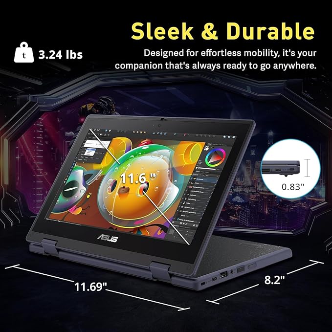 ASUS 11.6" HD 2 in 1 Touchscreen Laptop, Intel Celeron N100 Processor, 4GB RAM 128GB SSD, 256gb 9H Docking Station, Webcam, Wi-Fi 6, Bluetooth 5.1, HDMI, Windows 11 Pro, Mineral Gray