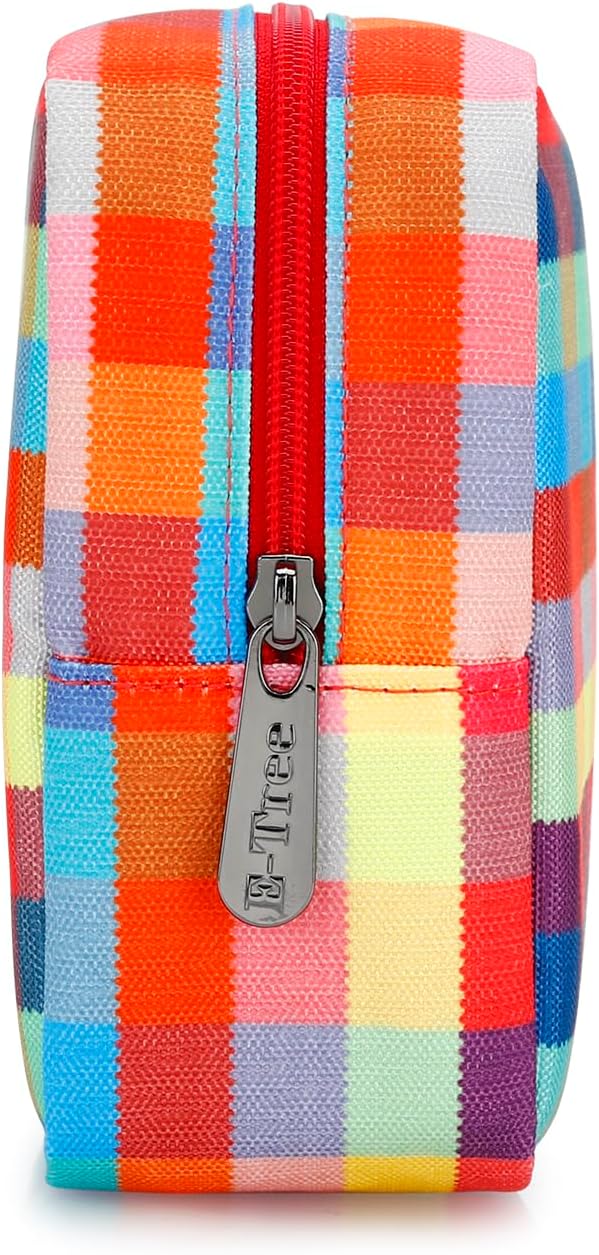 E-Tree Cute Makeup Bag,Big Travel Make up Pouch,Zipper Large Toiletry Cosmetic Brush Skin Care Case for Women Man,Tech Electronic Organizer,Small Canvas Storage for Personal Items,Colorful Checkered