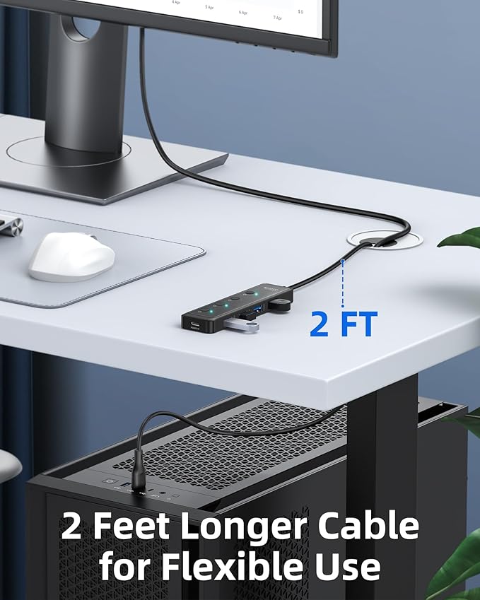Selore USB 3.0 Hub, Selore 4-Port USB Hub Ultra-Slim Data USBA Splitter USBA Expander with 2 ft Compatible with A Port Laptop, for MacBook, Mac mini, iMac, PC, Flash Drive, HDD, Mouse,etc