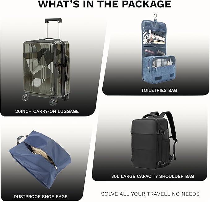 20 inch Carry On Luggage Expandable Top Opening/Clamshell Opening, TSA Approved Carry On Luggage Hard Shell Suitcases, Lightweight Away Carry On Suitcases with Large Capacity Backpack