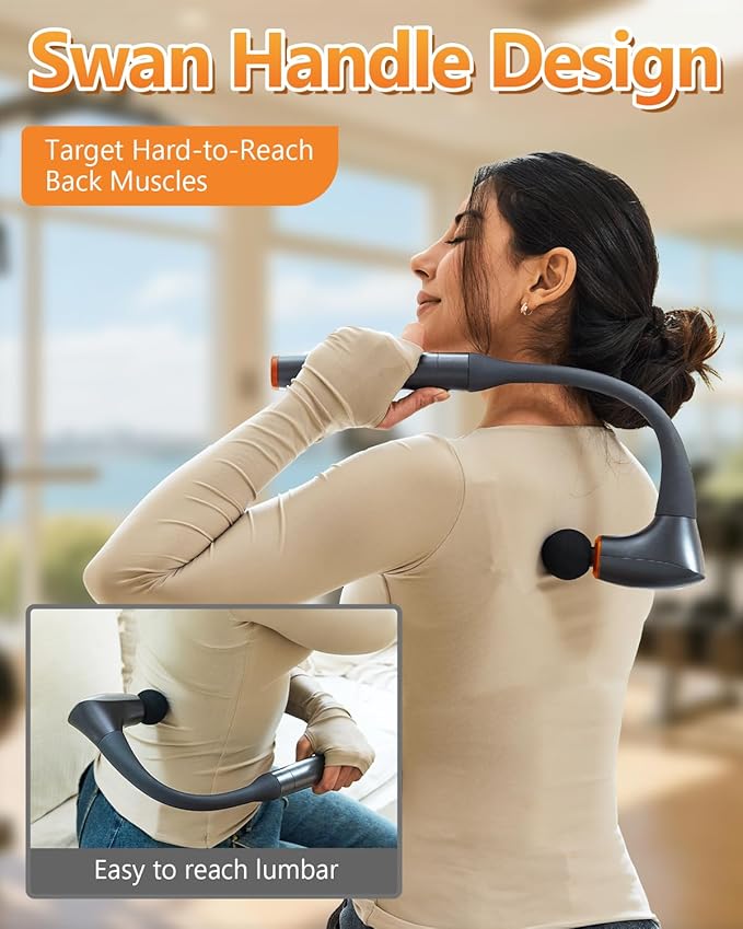 Convertible Massage Gun Deep Tissue for Back/Neck/Muscle Pain Relief - Electric Handheld Percussion Shoulder Massager Tool with Detachable Long Handle Portable Case