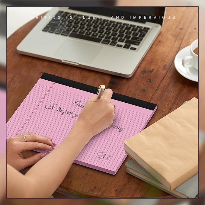 5 Pack Wide Legal Pads 11" x 9.5" Landscape White Pink Purple Blue Green College Ruled Note Pad Narrow Ruled 30 Sheets per Notepad Perforated Writing Paper Thick Backboard Horizontal Pads of Paper