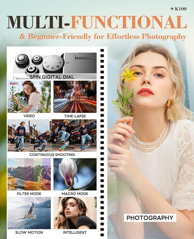 TURE 48MP 4K Digital Camera for Photography & YouTube Vlogging - 18X Zoom UHD Autofocus Video Camera with 3" 180° Flip Screen, 32GB SD Card & 2 Batteries - Compact Travel