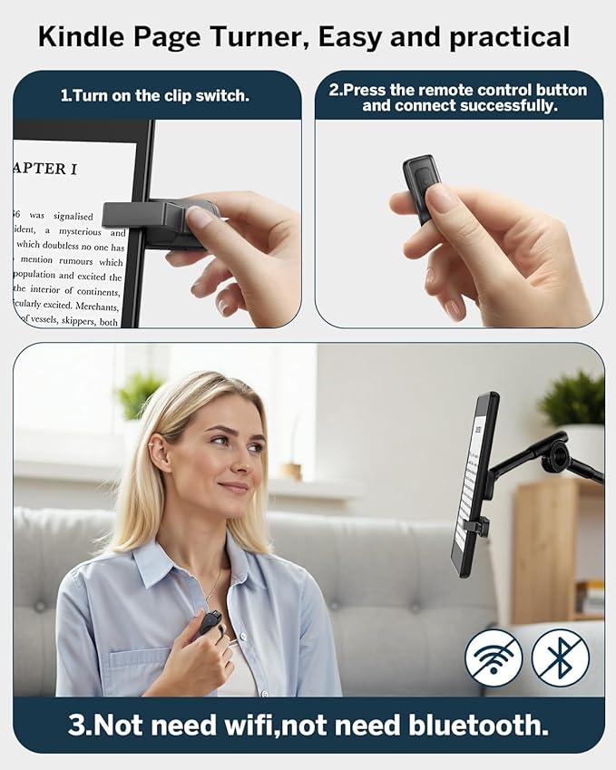 [Case-Friendly] Remote Control Page Turner Ring for Kindle Paperwhite Oasis Scribe Kobo eReaders, Camera Camcorder Remote Controls, Page Turner Clicker for iPhone ipad Tablets with Storage Bag