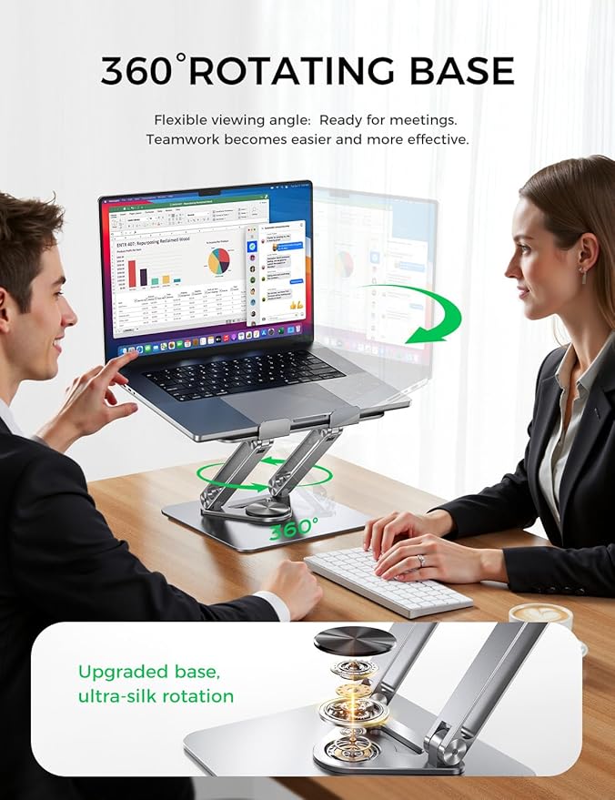 MAGIC JOHN Adjustable Laptop Stand for Desk, 360° Rotating Foldable Protable Laptop Riser Holder, Ergonomic Design Computer Notebook Stand Holder for MacBook Pro Air/Dell/HP 10-17.3"