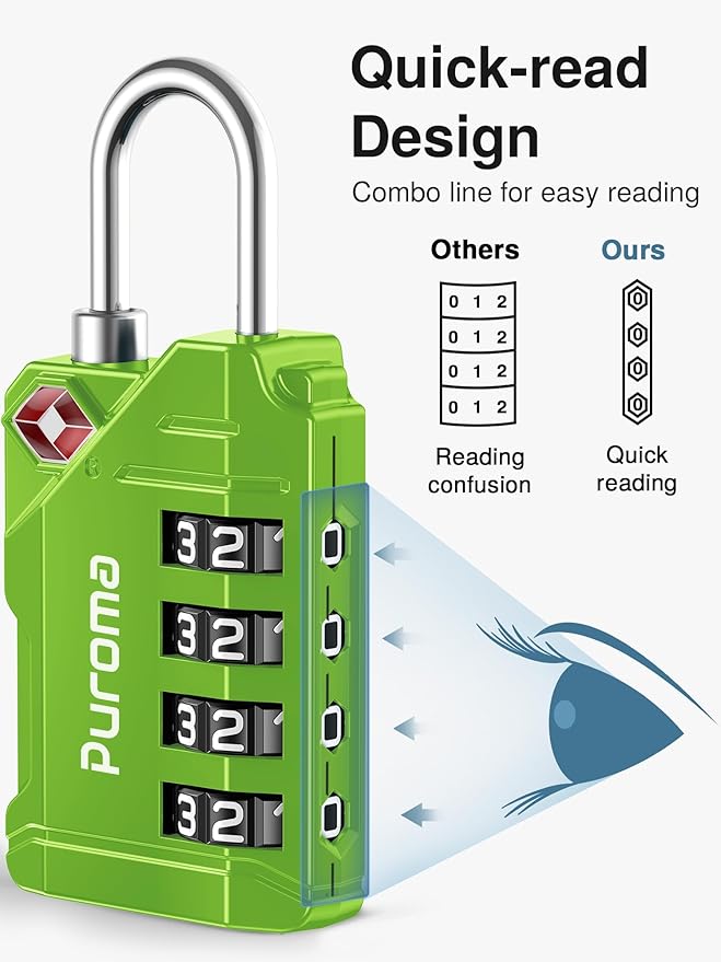 Puroma TSA Approved Luggage Locks, 2 Pack 4 Digit Resettable Travel Combination Code Lock with Zinc Alloy Body for Suitcase, Backpack, Laptop Bag, Gym Locker, Toolbox (Green)