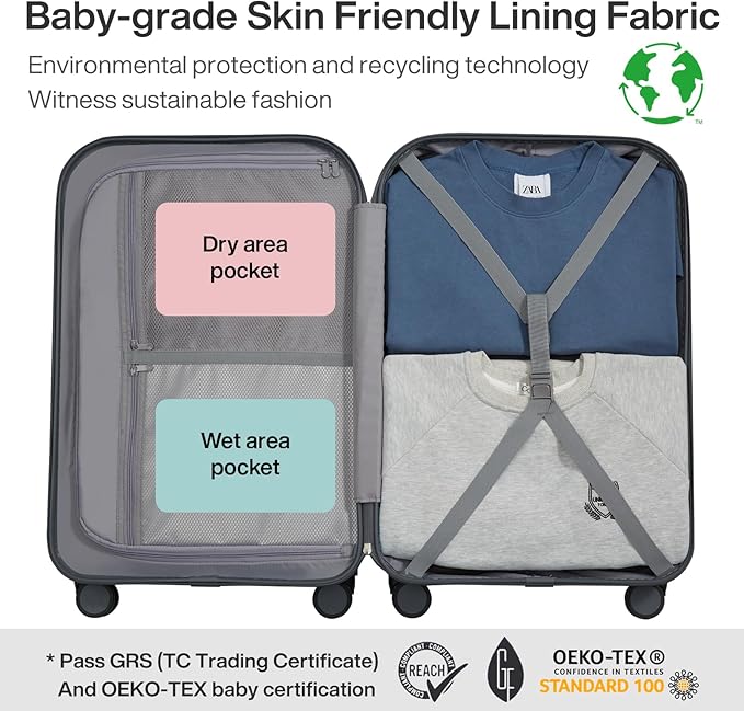 mixi Luggage Suitcase with Spinner Wheels, Hardside Rolling Suitcase PC with Cover & TSA Lock Lightweight Travel Case 28in Checked in, Rock Gray