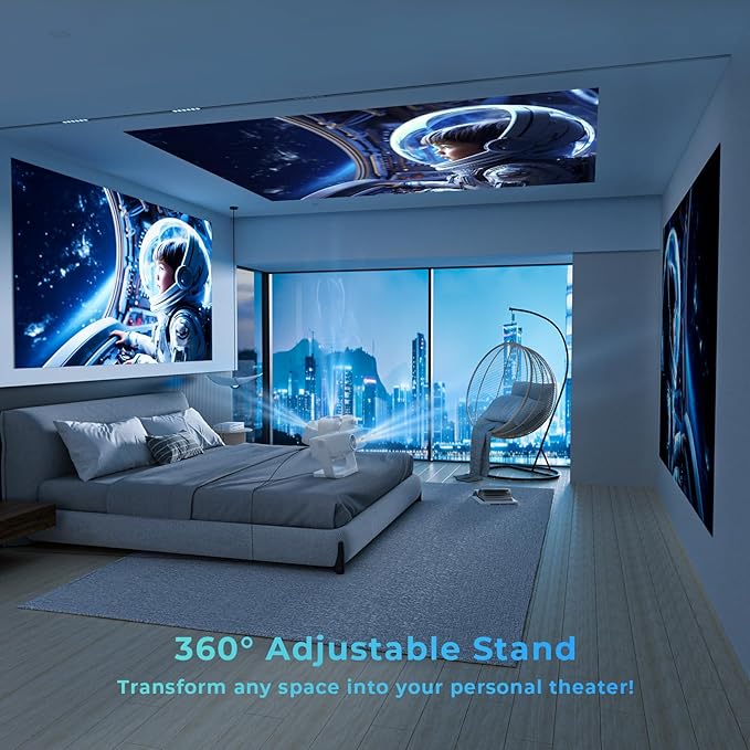 Projector with WiFi and Bluetooth,Mini-Projector: [550 ANSI & 360°Adjustable-Stand & Electric Focus & Auto Keystone], Lisowod L02 2025 Upgrade Portable 1080P Outdoor Movie Projector for Phone/TV Stick