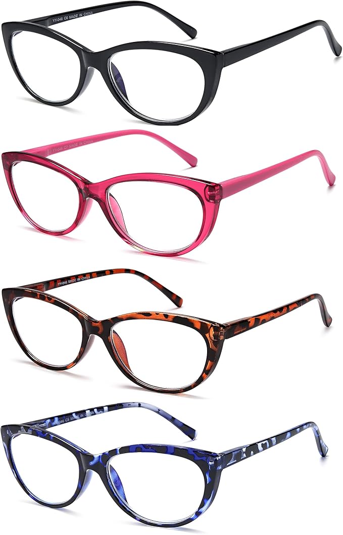 EYEURL 4 Pack Cat Eye Reading Glasses for Women, Blue Light Blocking Readers Lightweight Spring Hinge Anti Eyestrain UV Fashion Eyeglasses +1.50