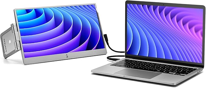 SideTrak Swivel 14" Patented Attachable Portable Monitor for Laptop | FHD TFT Laptop Dual Screen | Mac, PC & Chrome Compatible | Fits All Laptops | Powered by USB-C or Mini HDMI (Light Silver)