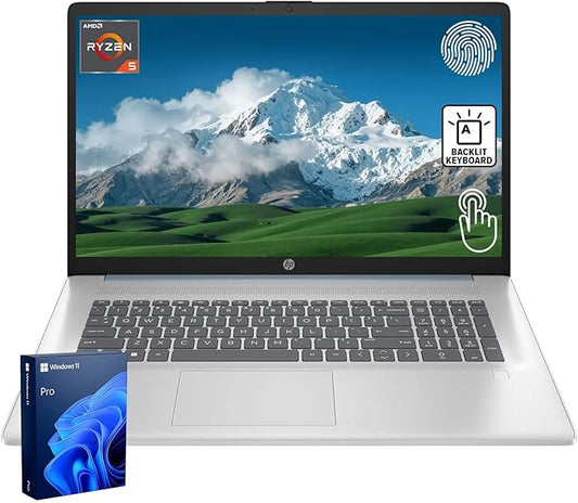 HP 17.3" Business Laptop, 17.3" HD+ Touchscreen, AMD Ryzen 5 7430U, 16GB RAM, 2TB PCIe SSD, Backlit Keyboard, Fingerprint Reader, Webcam, HDMI, Wi-Fi 6, Windows 11 Pro, Blue
