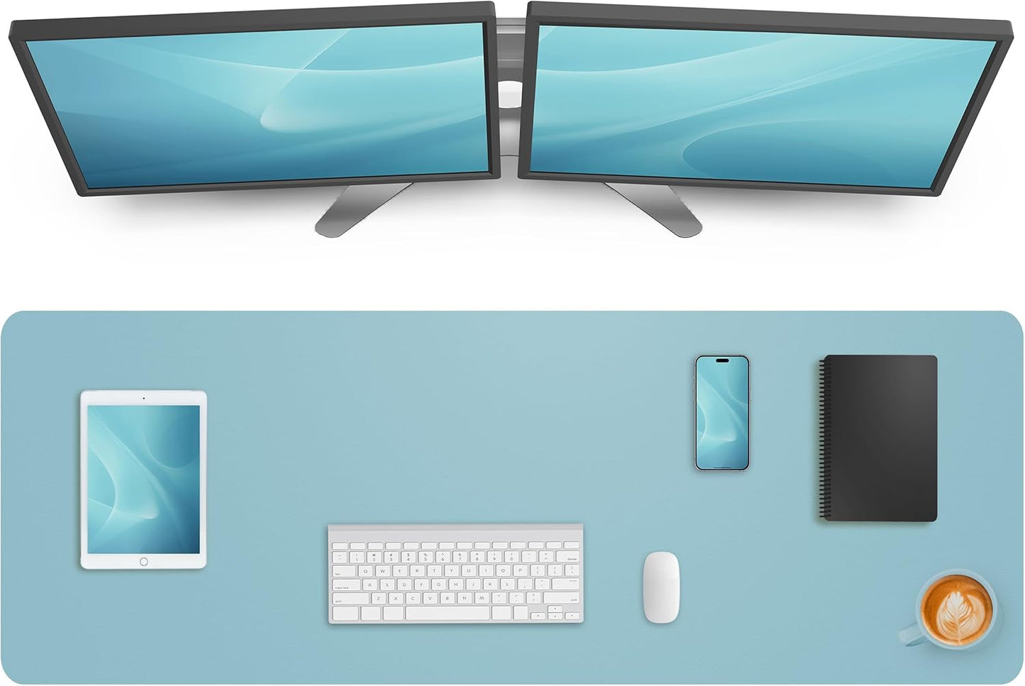 Leather Desk Pad Protector,Mouse Pad,Office Desk Mat, Non-Slip PU Leather Desk Blotter,Large Desk mat,Waterproof Keyboard mat for Office/Home/Decor (Light Blue,55" x 17")