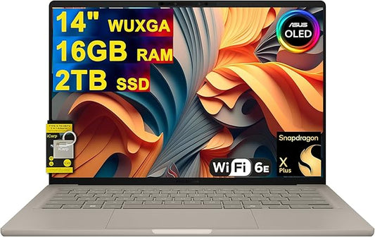 ASUS Zenbook A14 Laptop 14" WUXGA OLED (100% DCI-P3, 600nits HDR) Qualcomm 8-core Snapdragon X Plus (Up to 45 Tops) 16GB RAM 2TB SSD for Creator Business Professional Win11 ICP Hub w/Copilot+ AI