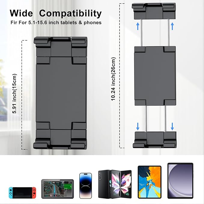 PLDHPRO Tablet Mic Music Holder for iPad Clamp Mount Stand, Microphone Tripod Treadmill Stroller Spin Bike Exercise Handlebar Accessories Compatible iPhone iPad Galaxy Tab 5.1-15.6'' Phones Tablets