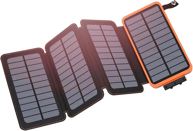 Hiluckey Solar Charger 25000mAh, Outdoor USB C Portable Power Bank with 4 Solar Panels, 3A Fast Charge External Battery Pack with 3 USB Outputs Compatible with Smartphones, Tablets, etc.