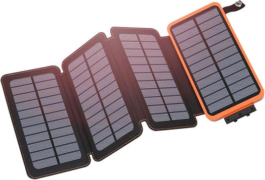 Hiluckey Solar Charger 25000mAh, Outdoor USB C Portable Power Bank with 4 Solar Panels, 3A Fast Charge External Battery Pack with 3 USB Outputs Compatible with Smartphones, Tablets, etc.