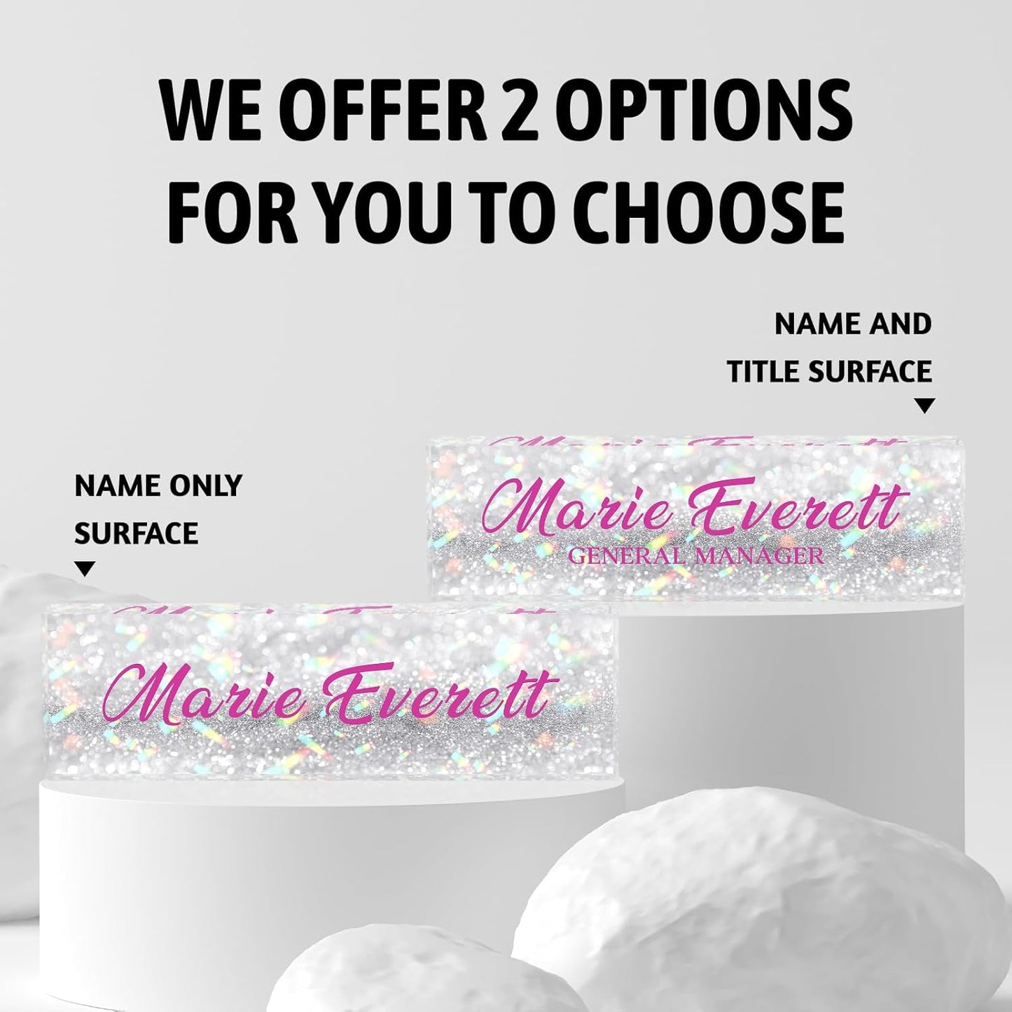 Custom Name Plate for Desk | Personalized Desk Name Plate | Personalized Boss Employee Appreciation Gifts | Acrylic Name Plate Office Desk Accessories (A-Silver Colored Crystal)