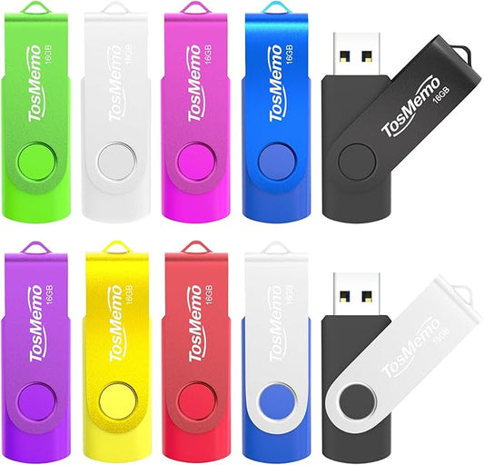 10 Pack 16GB USB Flash Drives Thumb Drives USB 2.0 Flash Drives Swivel Jump Drives Pen Drive Memory Stick Bulk for Data Storage(10 Pack,Mixed Colors)