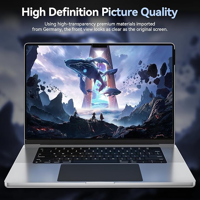 Privacy Screen Protector for MacBook Pro 16 Inch (2021-2024, M1, M2, M3), Easy On/Off Removable Anti Spy Blue Light Glare Shield Laptop Privacy Filter for Apple Mac Pro 16.2 in (A2991/A2485/A2780)