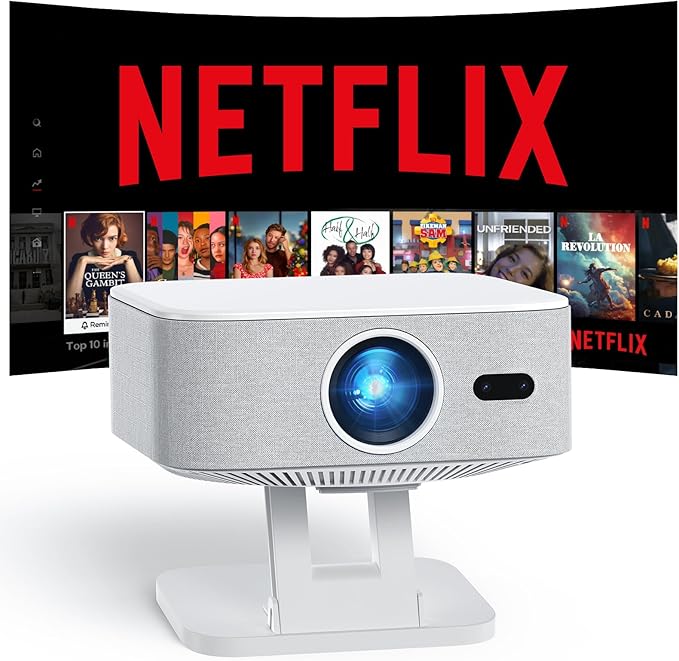 [Netflix-Licensed/1500ANSI] Smart Outdoor Projector: NICPOW 4K Projector with Wifi and Bluetooth, Built-in Apps, Auto Focus & Keystone, Portable Proyector for Home & Outdoor Use, White