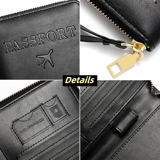 S-11 RFID Blocking Passport Holder Travel Wallet, Slim Zipper Card Case with ID Window, Boarding Pass Slot & Credit Card Organizer for Men and Women. (Pink)