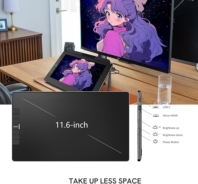 VEIKK VK1200 V2 Drawing Tablet with Screen,11.6-inch Full-Laminated Graphic Drawing Monitor,2 Battery-Free Pens with Tilt Function,6 Customizable Keys,Anti-Glare Glass(Must be Connected to PC to Work)