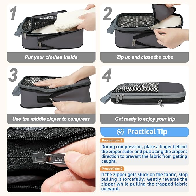 BAGAIL 4 Set/6 Set/8 Set Compression Packing Cubes Travel Accessories Expandable Packing Organizers (Half Mesh, 6-Dark Grey)