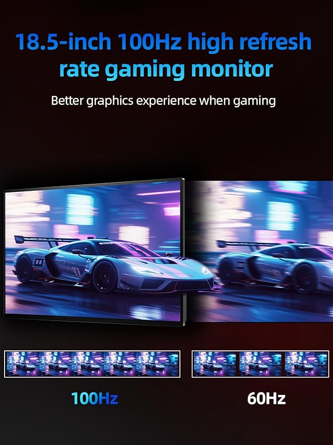 18.5” 100Hz Portable Monitor FHD 1080P IPS Screen 100% sRGB Aluminum Alloy Shell,Built-in Stand,HDMI/USB-C,for Gaming,Laptop,PC,Mac,Phone,Switch,Xbox