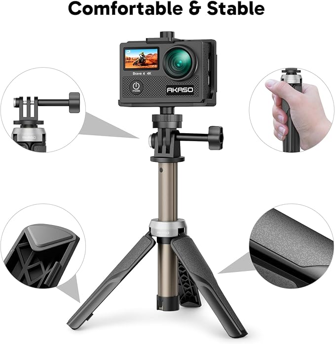 AKASO Brave 4 Action Camera with Selfie Stick Tripod and Carrying Case Bundle - 4K30 20MP Ultra Hd EIS 131ft Underwater Camera 5xZoom Dual Screen with Helmet and Bicycle Accessories Kit