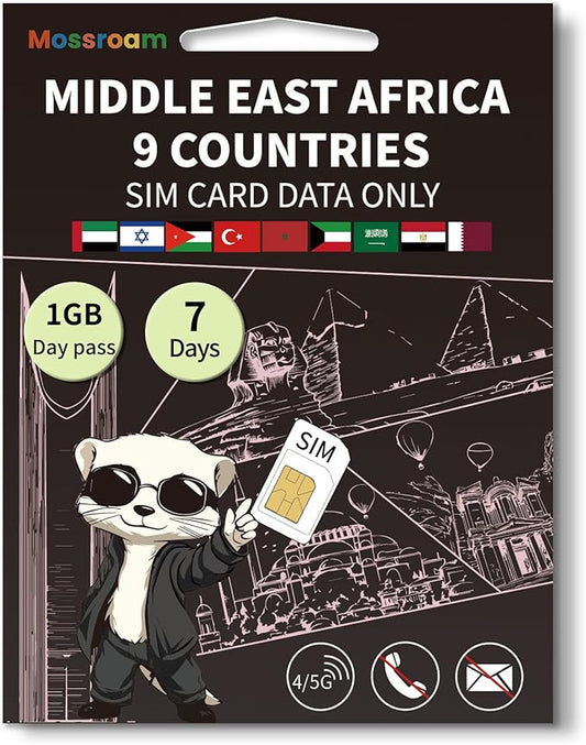3-in-1 SIM Card for 9 Countries in The Middle East and Africa– Prepaid Data Plans | Daily 1GB,7 Days | Unlimited 4/5G Speed Internet