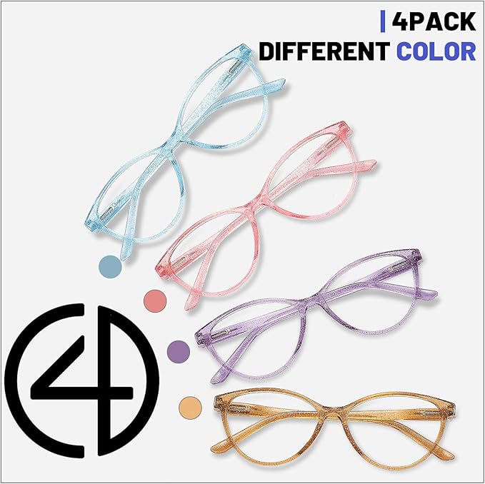Przene 4 Pack Blue Light Blocking Reading Glasses,Readers for Women and Men with Spring Hinge