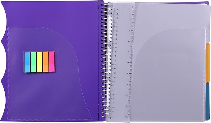 Mintra Office Durable PREMIUM Spiral Notebook, ((Purple, 3 Subject, 8.5in x 11in)), Fabric Covered Coils, No Snags, Removable Adjustable Pocket Dividers, Ruler, Organization, Customizable