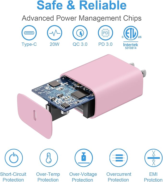 iPhone 17 16 15 Charger Fast Charging 3+3Pack Type C Charger USB C Chargers Block with 6FT Cable for iPhone Air/17/17 Plus/17 Pro/17 Pro Max/16/16 Plus/16 Pro/16 Pro Max/15/15 Pro Max/iPad Pro(Pink)