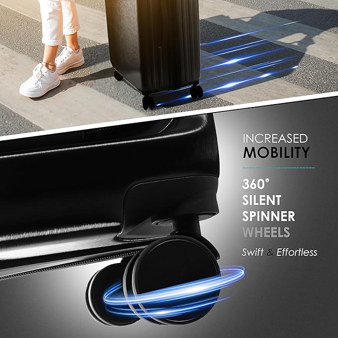 Hard Shell Luggage Sets with Spinner Wheels 4 Piece, Expandable Large Suitcases with TSA Lock, Travel Large Suitcase Set, Jet Black Luggage Set